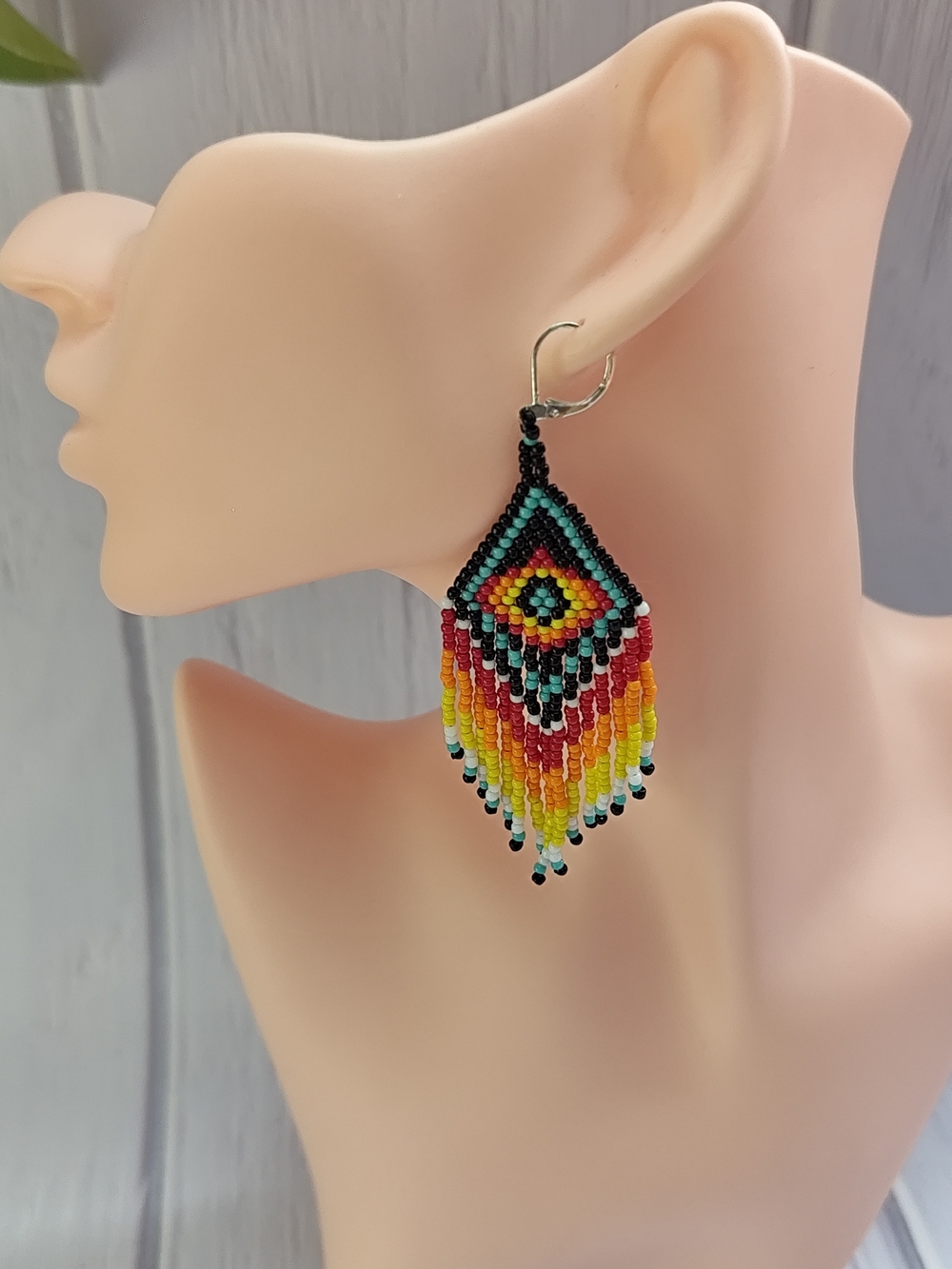 Handmade Beaded Fringe Earrings in Multicolor